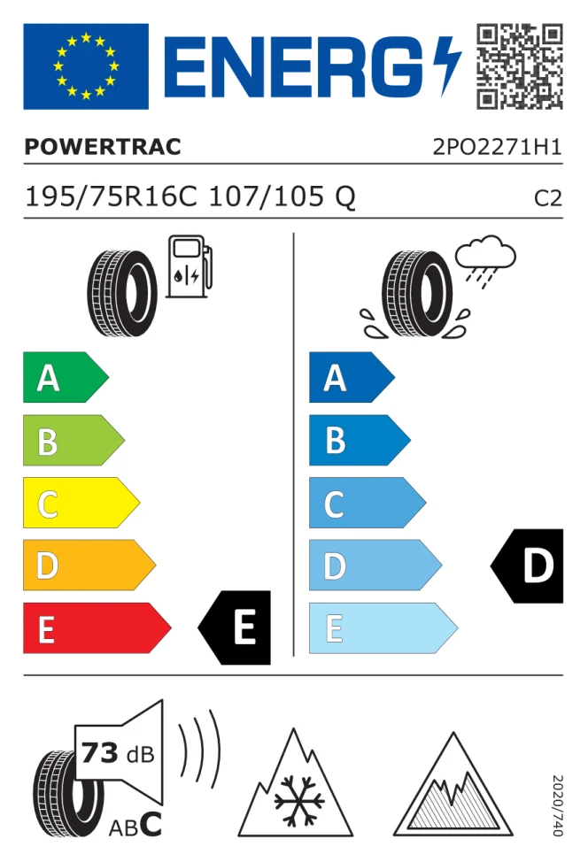 Etichetta europea POWERTRAC ICE X PRO 195/75R16C 107/105Q TL