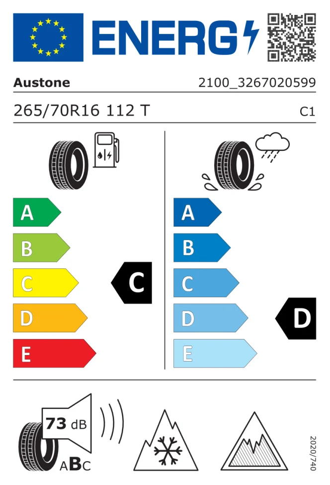 Etichetta europea AUSTONE GLACIA SNOW 265/70R16 112T TL