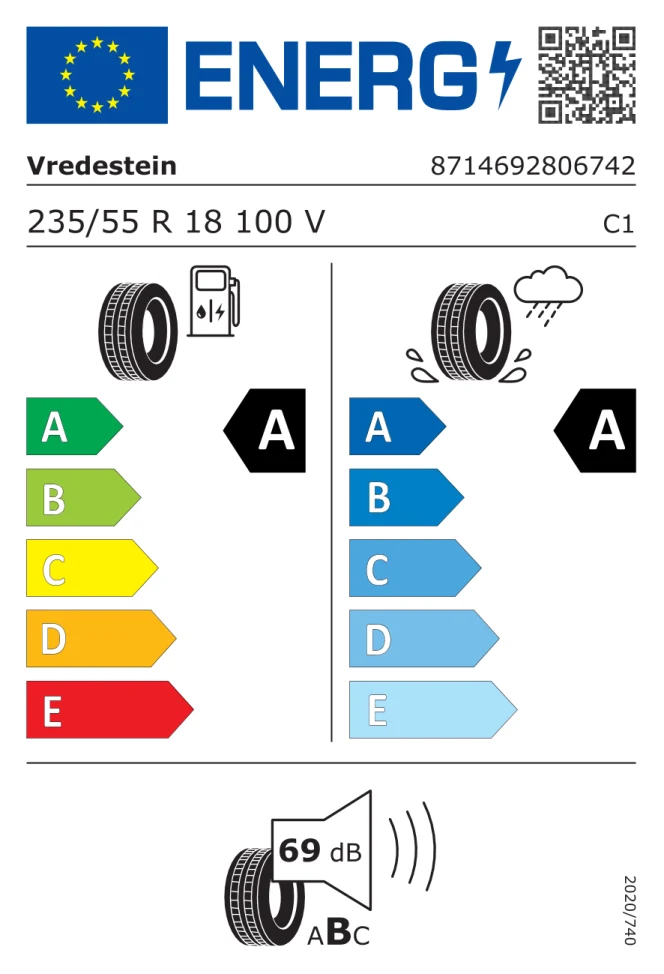 Etichetta europea VREDESTEIN ULTRAC 235/55R18 100V TL