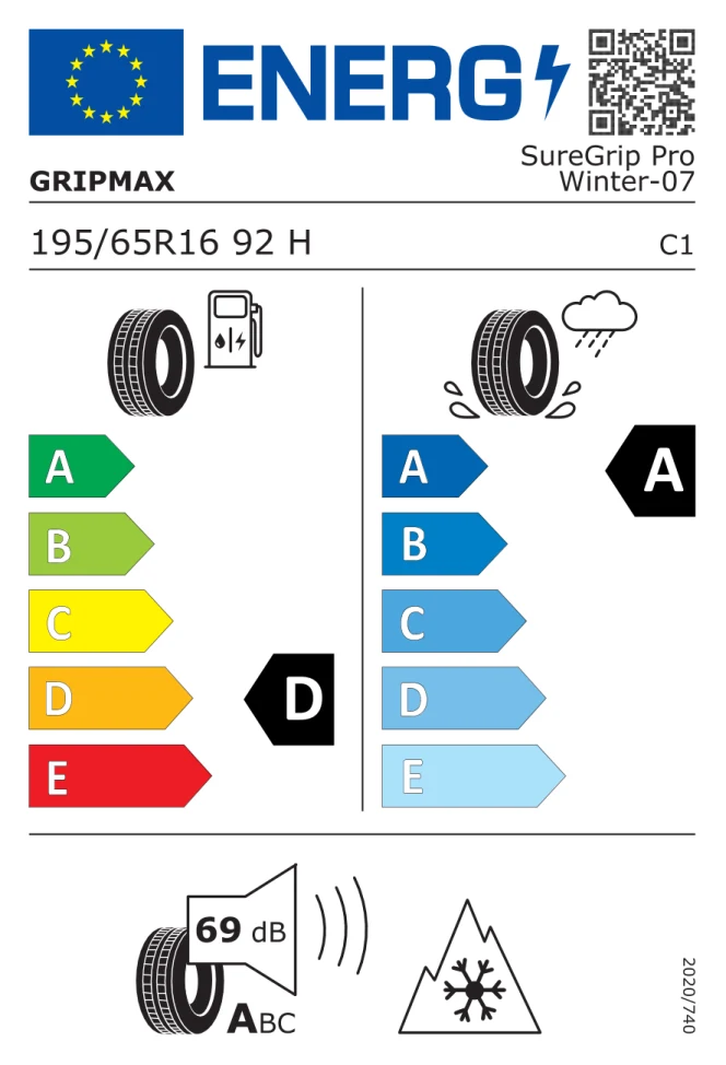 Etichetta europea GRIPMAX SUREGRIP PRO WINTER 195/65R16 92H TL