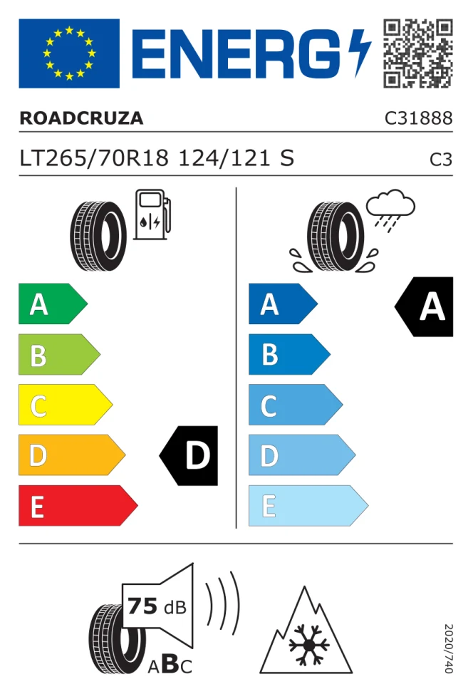Etichetta europea ROADCRUZA RA 7000 XT LT265/70R18 124/121S TL