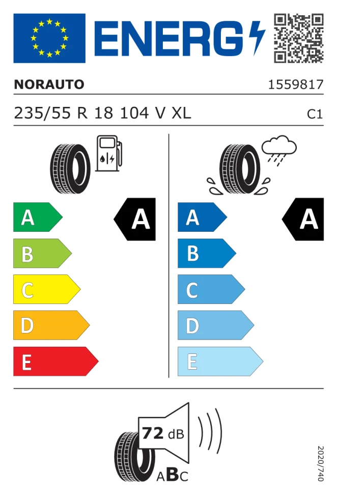 Etichetta europea NORAUTO PREVENSYS 5 235/55R18 104V TL
