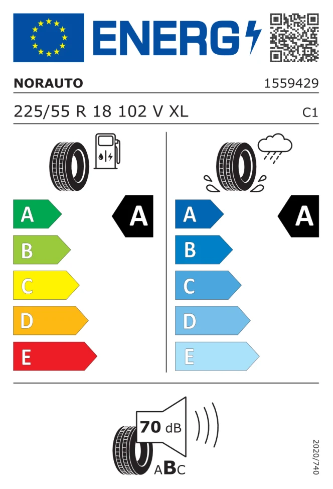 Etichetta europea NORAUTO PREVENSYS 5 225/55R18 102V TL