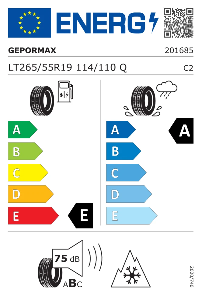 Etichetta europea GEPORMAX ENTERRA RTV8 LT265/55R19 114/110Q TL