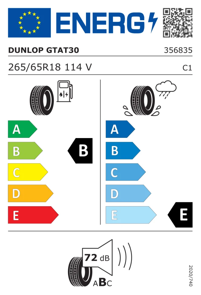 Etichetta europea DUNLOP GRANDTREK AT30 265/65R18 114V TL
