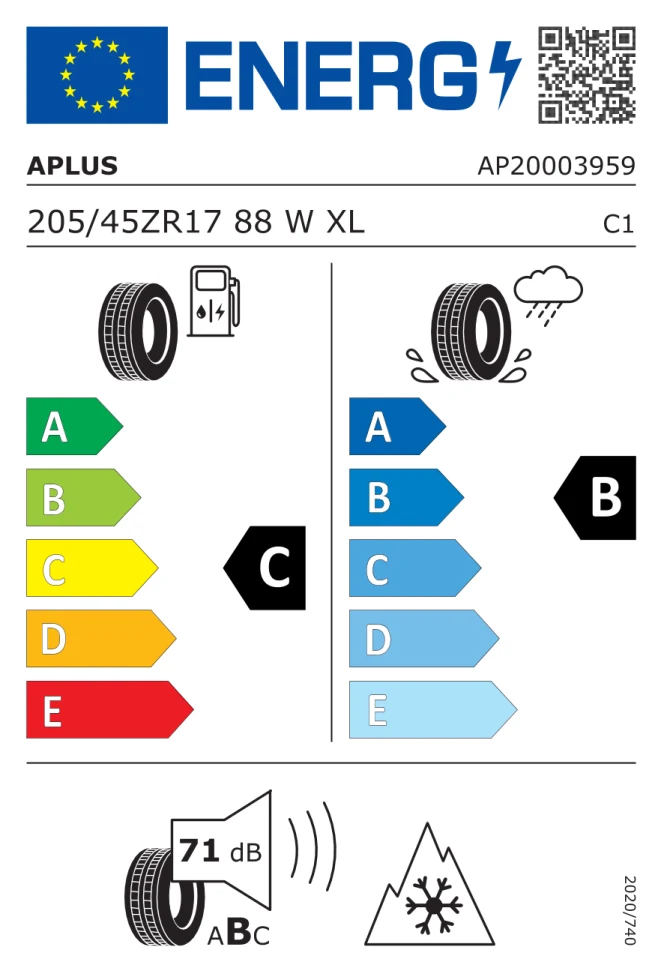 Etichetta europea APLUS AS 909 205/45ZR17 88W TL