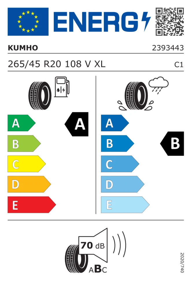 Etichetta europea KUMHO ECSTA SPORT PS72 265/45R20 108V TL