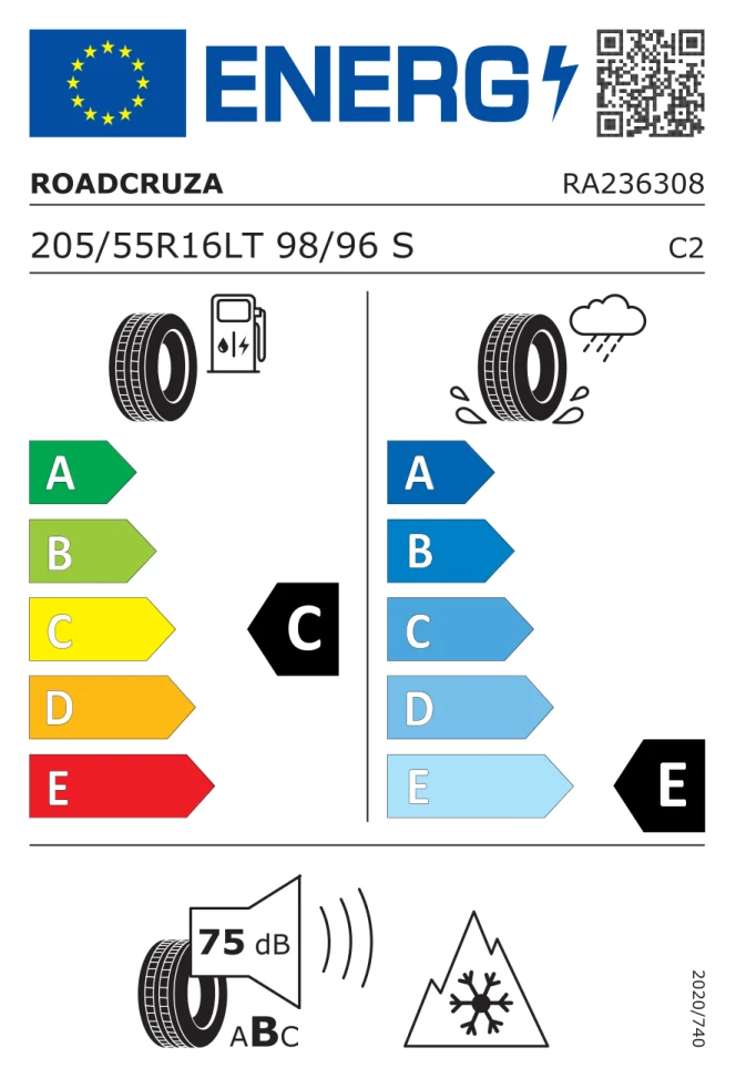 Etichetta europea ROADCRUZA RA 1100 LT205/55R16 98/96S TL