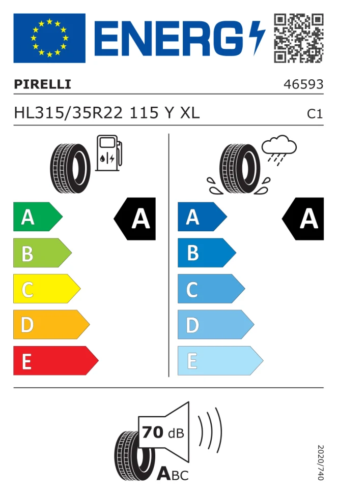 Etichetta europea PIRELLI PZERO E HL315/35R22 115Y TL