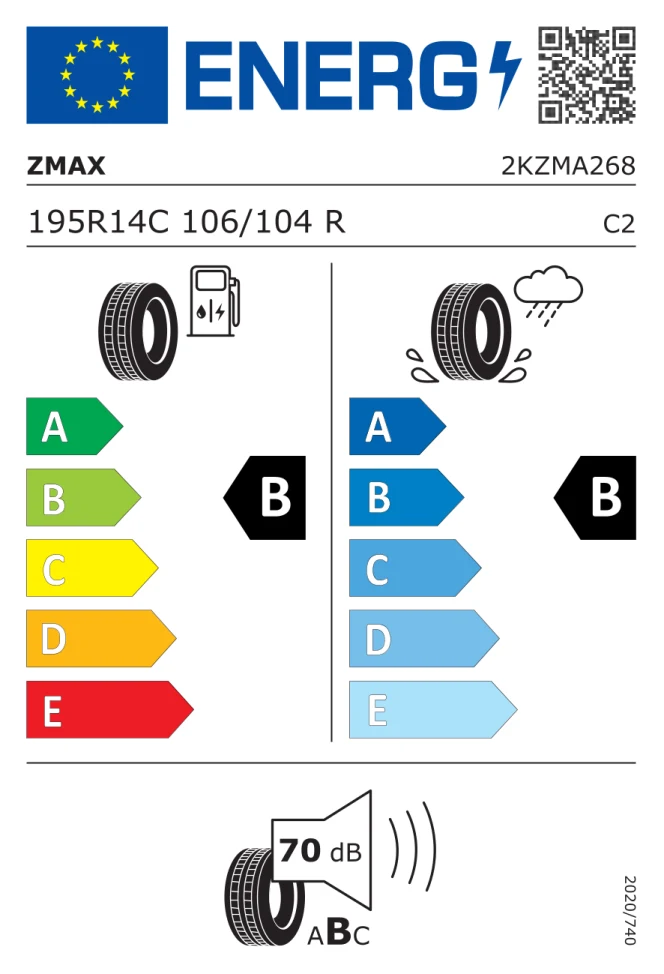 Etichetta europea ZMAX VANMEJOR E1 195/80R14C 106/104R TL