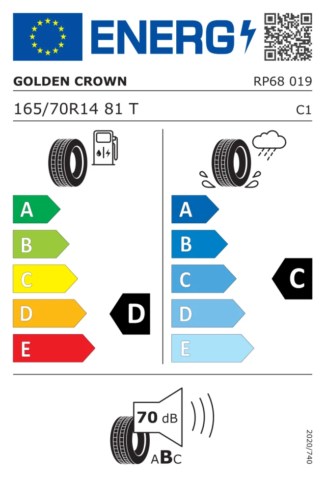 Etichetta europea GOLDEN CROWN RP 68 165/70R14 81T TL