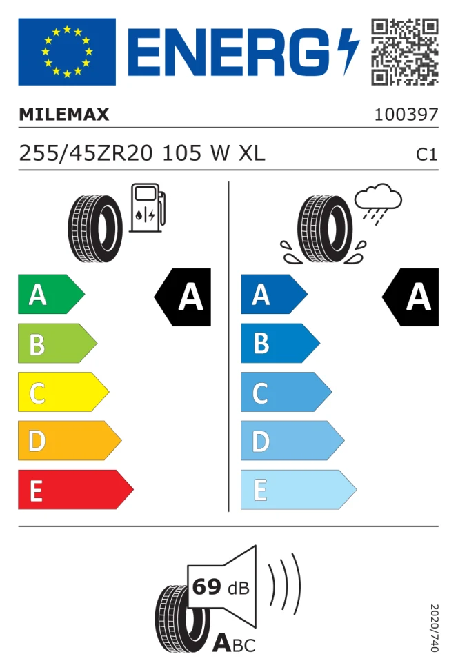 Etichetta europea MILEMAX EV001 255/45ZR20 105W TL