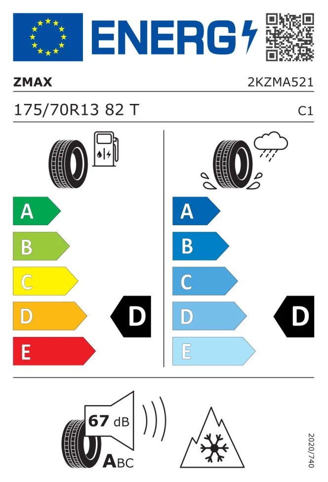 Etichetta europea ZMAX WINTERHAWK E1 175/70R13 82T TL