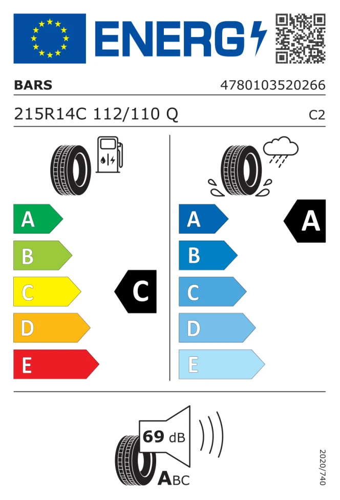 Etichetta europea BARS BARS XL630 215/80R14C 112/110Q TL