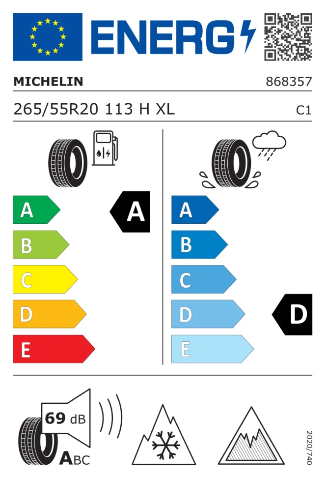 Etichetta europea MICHELIN X ICE SNOW PLUS 265/55R20 113H TL