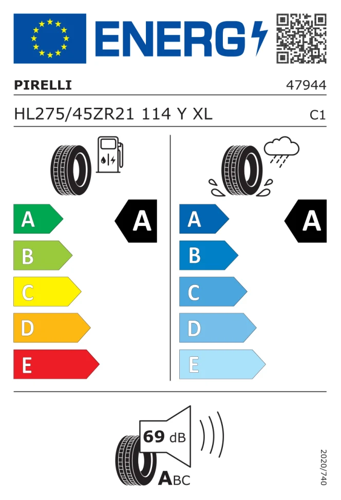 Etichetta europea PIRELLI PZERO PZ5 HL275/45ZR21 114Y TL