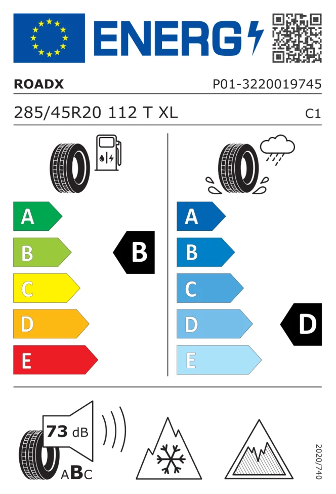 Etichetta europea ROADX RX FROST WU02 285/45R20 112T TL