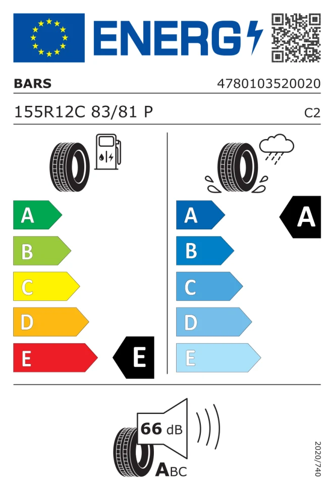 Etichetta europea BARS UZ 600 155/80R12C 83/81P TL