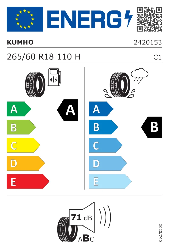 Etichetta europea KUMHO CRUGEN HP 71 265/60R18 110H TL