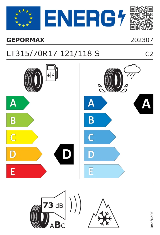 Etichetta europea GEPORMAX ICE 5 LT315/70R17 121/118S TL