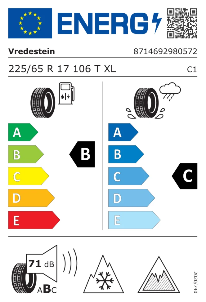 Etichetta europea VREDESTEIN NORD TRAC 2 PLUS 225/65R17 106T TL