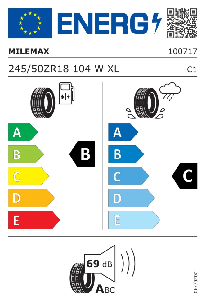 Etichetta europea MILEMAX BU 126 245/50ZR18 104W TL