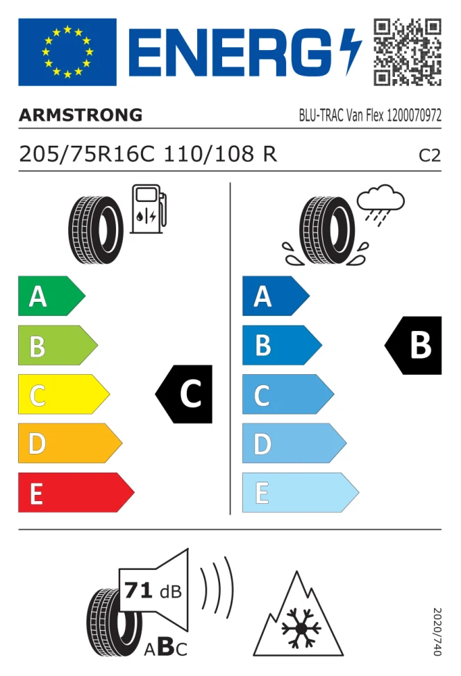 Etichetta europea ARMSTRONG BLU TRAC VAN FLEX 205/75R16C 110/108R TL