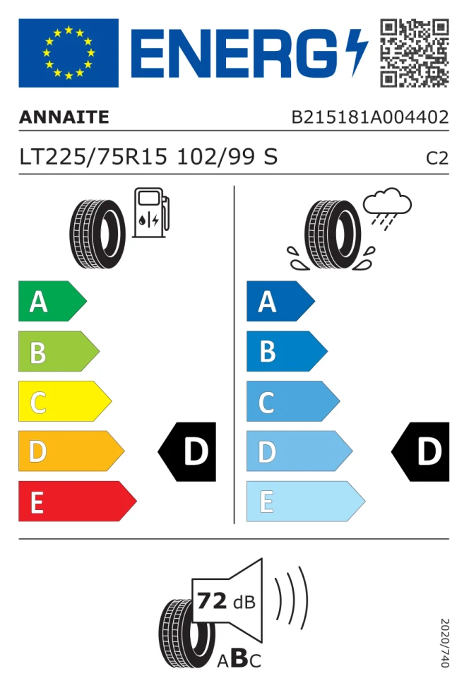 Etichetta europea ANNAITE AN 906 LT225/75R15 102/99S TL
