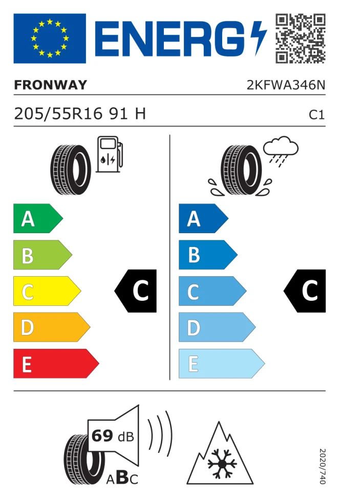 Etichetta europea FRONWAY FRONWING AS 205/55R16 91H TL