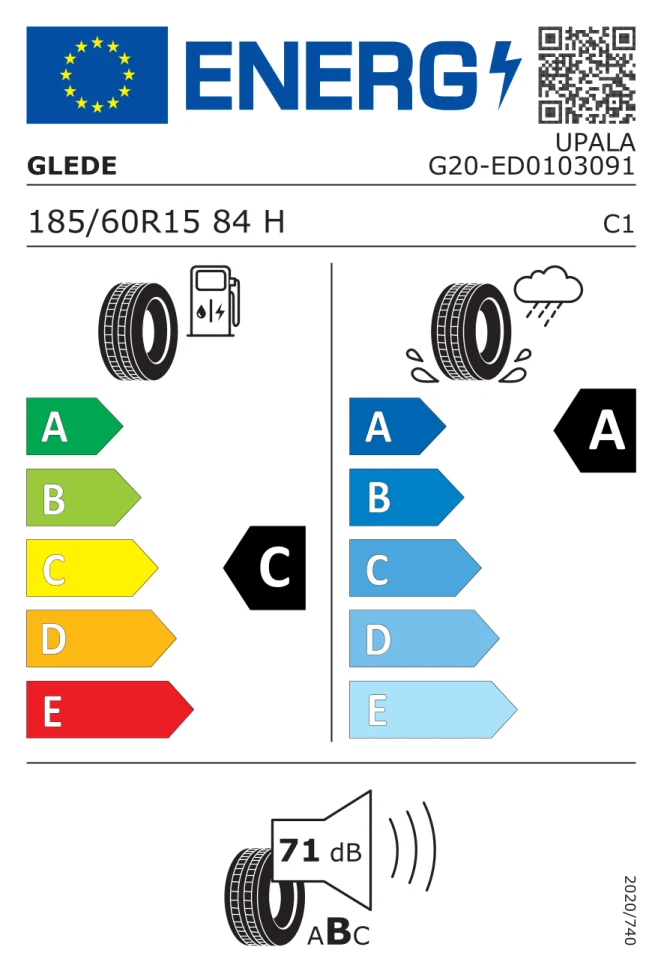 Etichetta europea GLEDE UPALA G20 185/60R15 84H TL