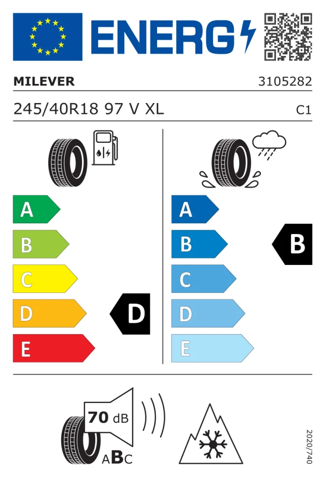 Etichetta europea MILEVER MW 656 245/40R18 97V TL