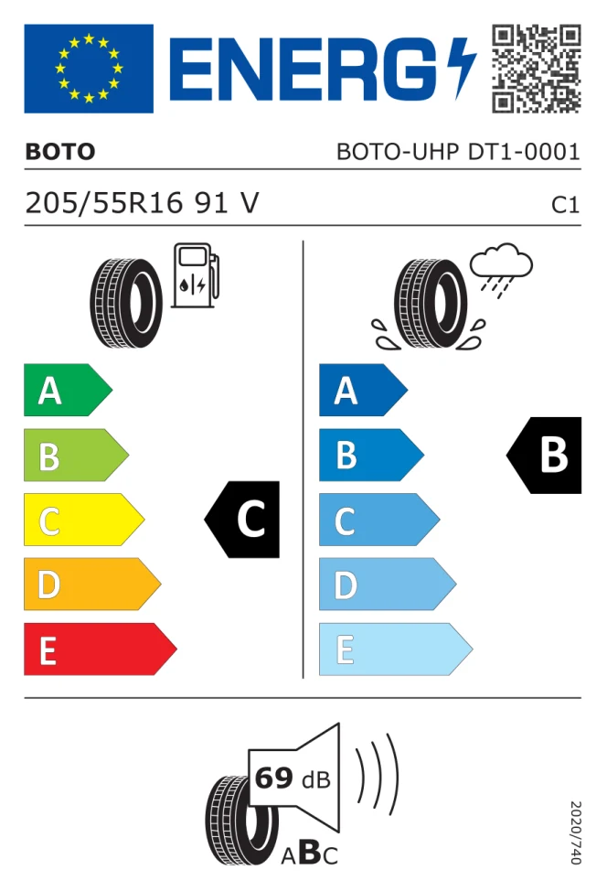 Etichetta europea BOTO UHP DT1 205/55R16 91V TL