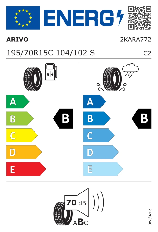 Etichetta europea ARIVO STRATOUR E1 195/70R15C 104/102S TL
