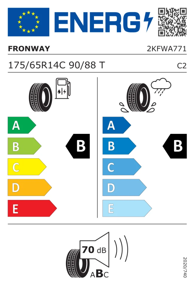 Etichetta europea FRONWAY STRATOUR E1 175/65R14C 90/88T TL