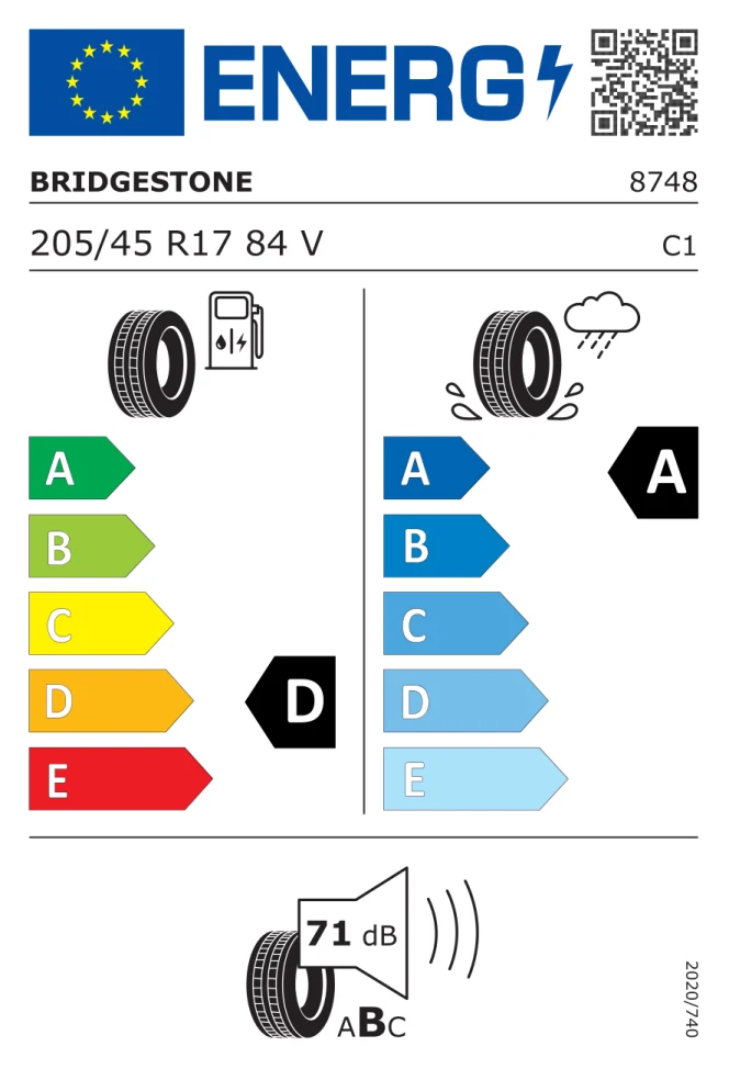 Etichetta europea BRIDGESTONE TURANZA T005 205/45R17 84V TL