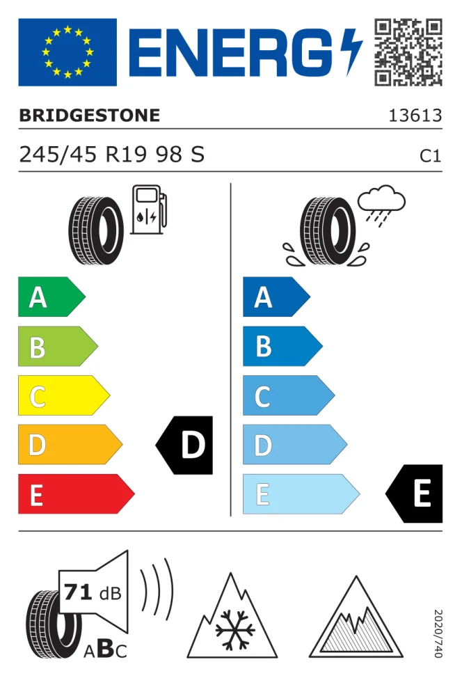 Etichetta europea BRIDGESTONE BLIZZAK ICE 245/45R19 98S TL