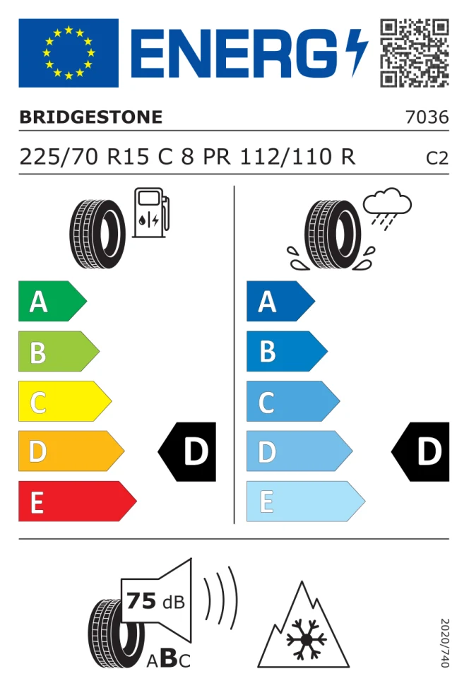 Etichetta europea BRIDGESTONE BLIZZAK W995 MULTICELL 225/70R15C 112/110R TL