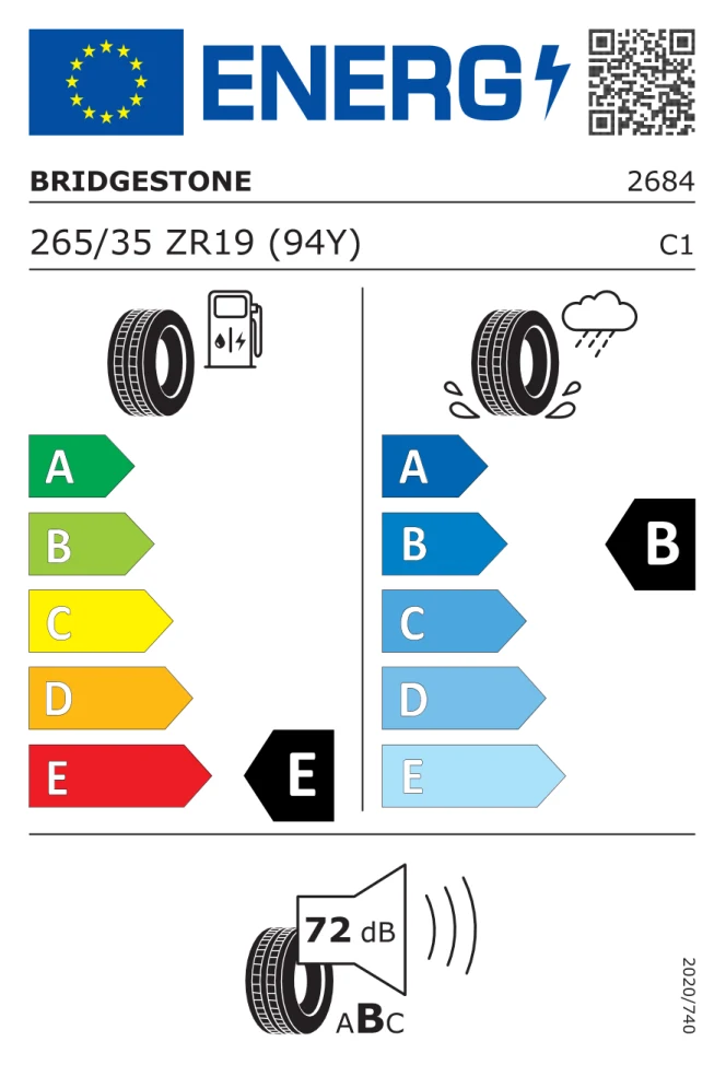 Etichetta europea BRIDGESTONE POTENZA RE050A 265/35ZR19 (94Y) TL
