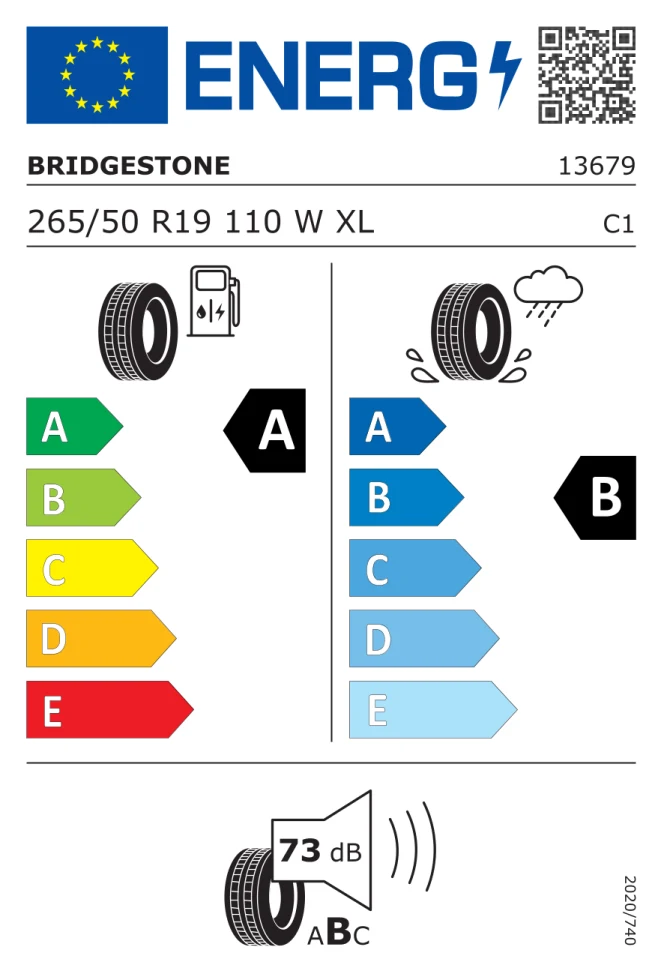 Etichetta europea BRIDGESTONE ALENZA 001 265/50R19 110W TL