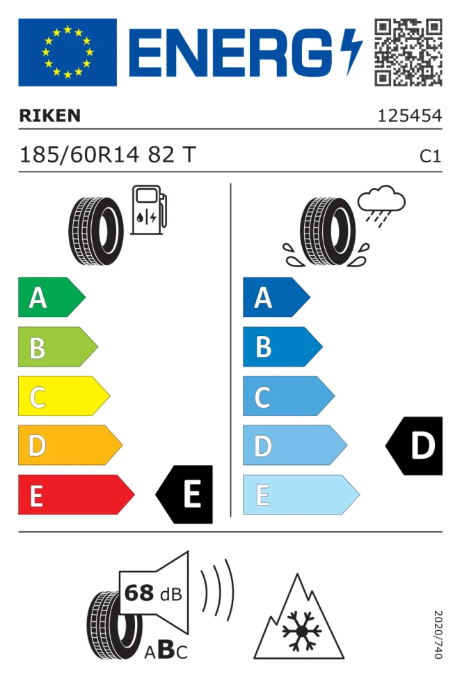 Etichetta europea RIKEN SNOWTIME B2 185/60R14 82T TL