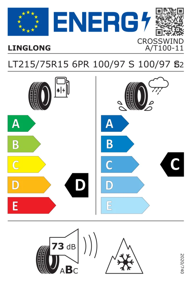 Etichetta europea LINGLONG CROSSWIND AT 100 LT215/75R15 100/97S TL