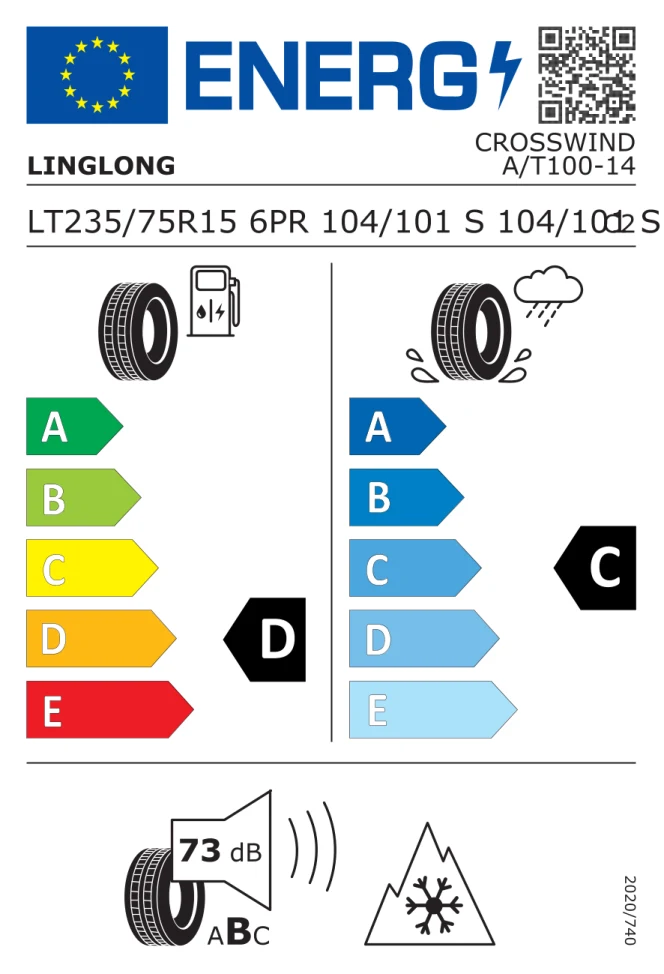 Etichetta europea LINGLONG CROSSWIND AT 100 LT235/75R15 104/101S TL