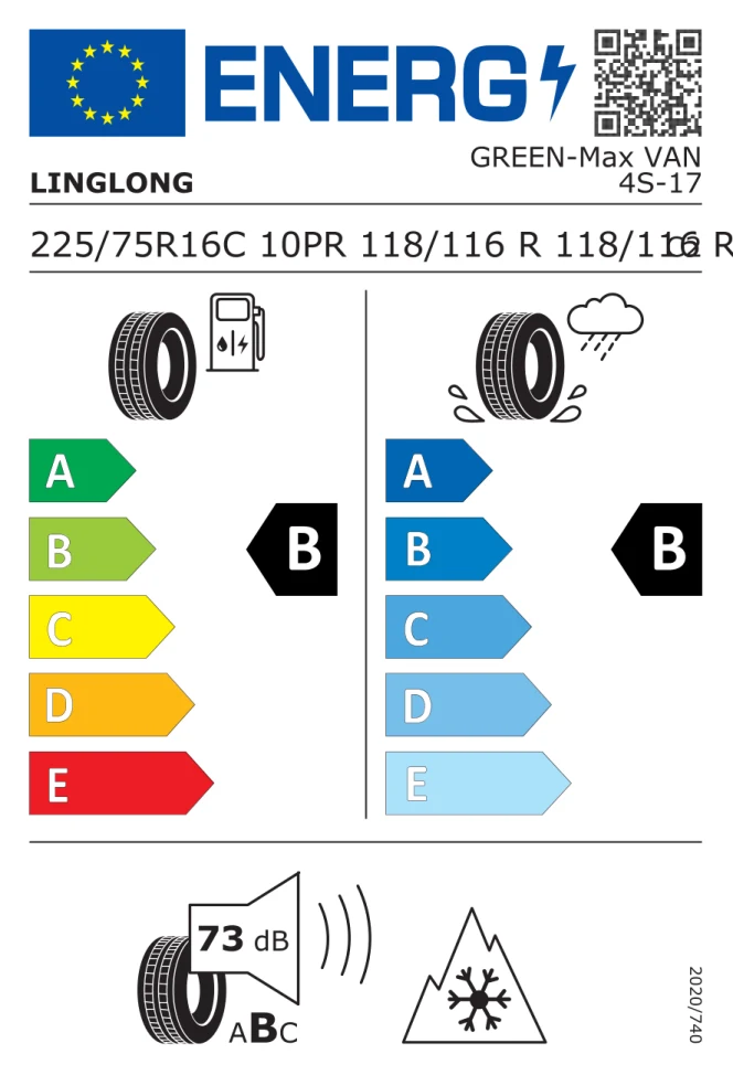 Etichetta europea LINGLONG GREEN MAX VAN 4S 225/75R16C 118/116R TL