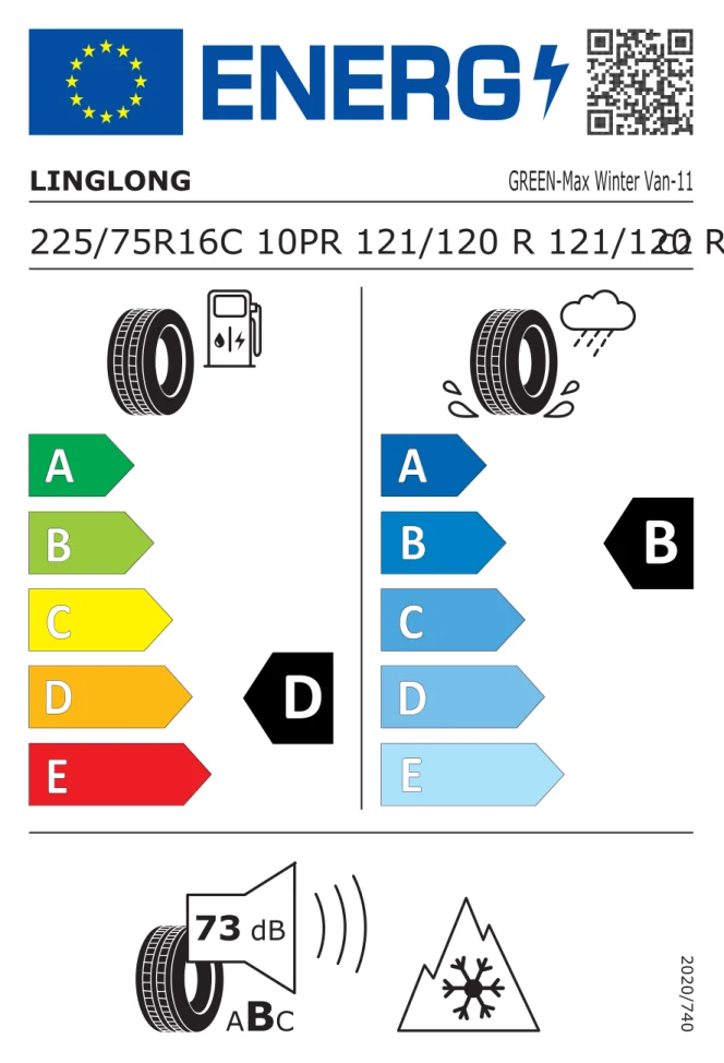 Etichetta europea LINGLONG GREEN MAX WINTER VAN 225/75R16C 121/120R TL