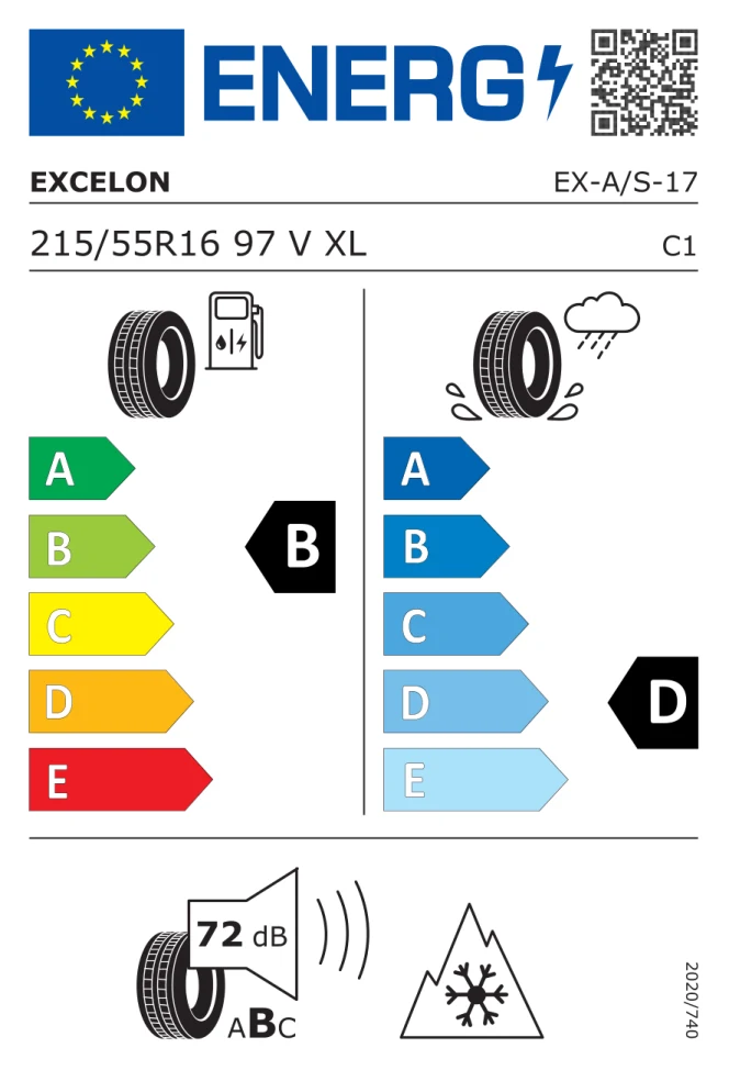 Etichetta europea EXCELON EX AS 215/55R16 97V TL