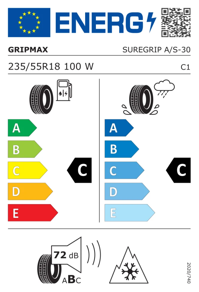 Etichetta europea GRIPMAX SUREGRIP AS 235/55R18 100W TL