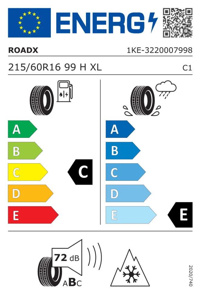 Etichetta europea ROADX RX FROST WH02 215/60R16 99H TL