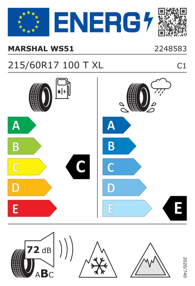Etichetta europea MARSHAL WINTERCRAFT ICE SUV WS51 215/60R17 100T TL