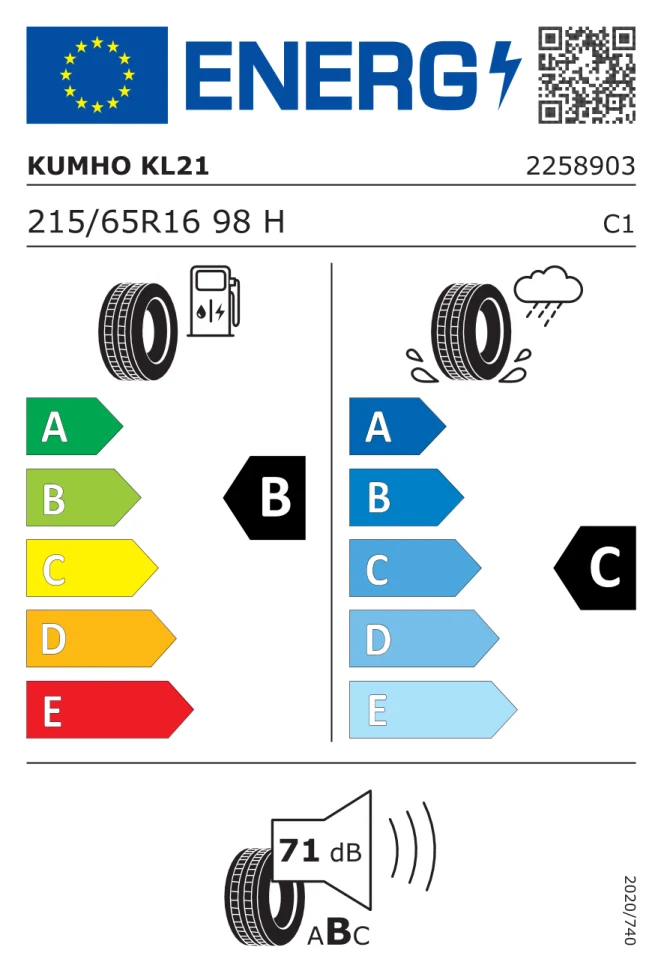 Etichetta europea KUMHO SOLUS KL21 215/65R16 98H TL