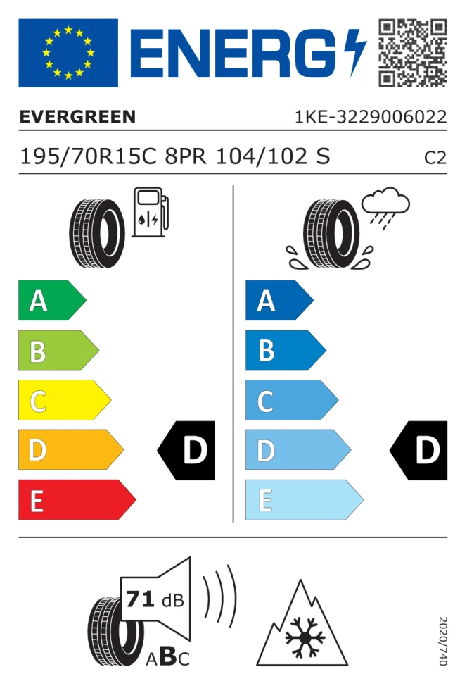Etichetta europea EVERGREEN EW 616 195/70R15C 104/102S TL